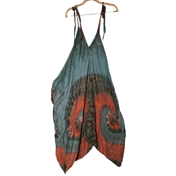 Sacred Threads Hippie Boho Festival Harem Tie Dye Block Print Jumpsuit - Picture 5 of 5